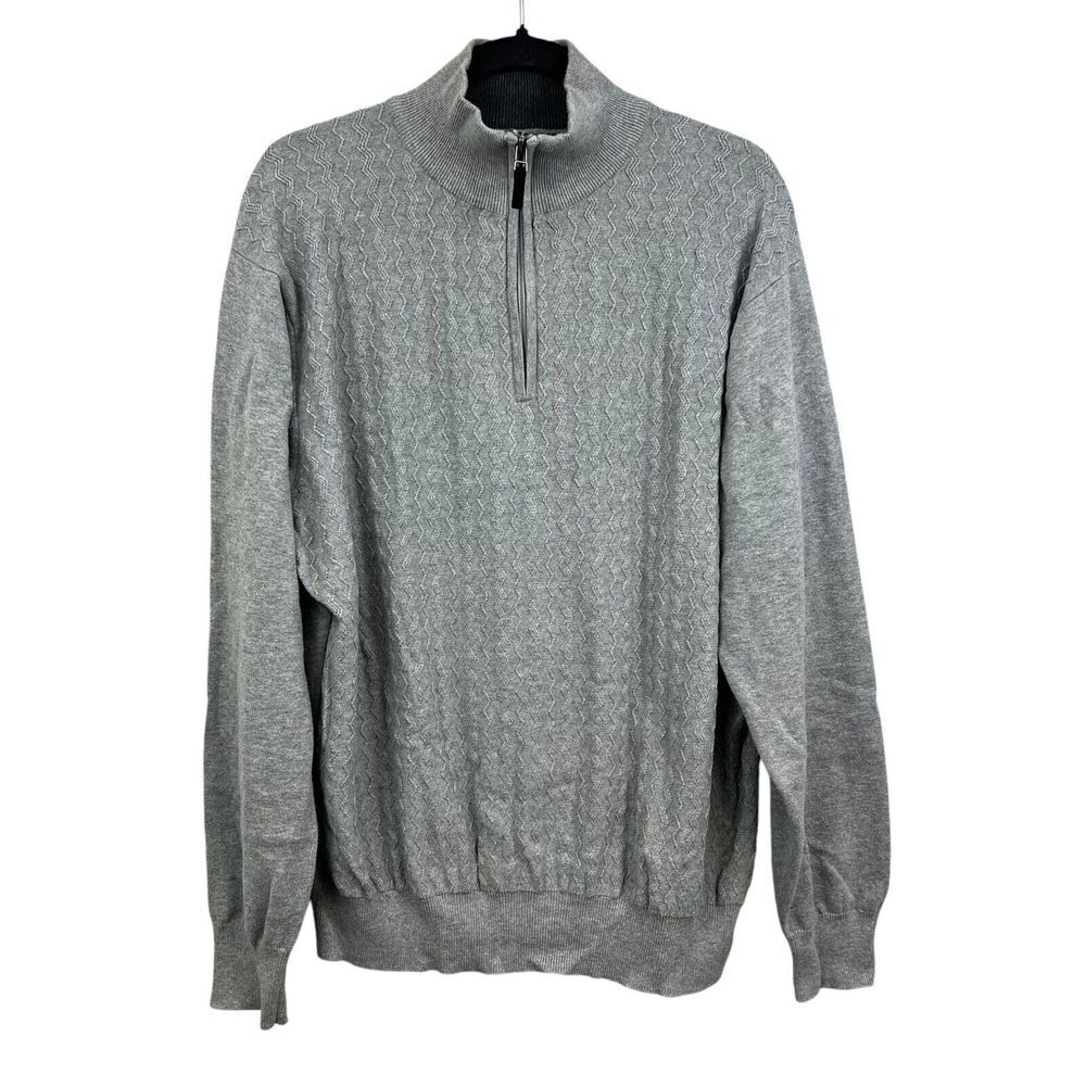Bachrach Mens Sweater Mock Neck Quarter Zip Stretch Ribbed Gray Size XL*